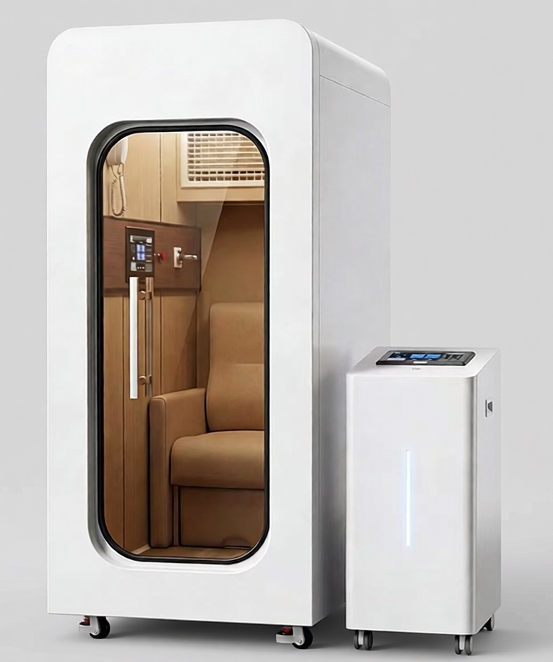 1.5 ATA single person hyperbaric chamber, Arctic White shell with Cream seats